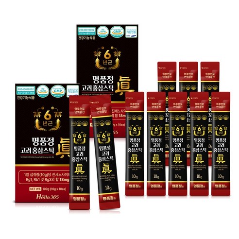명품정 6년근 고려 홍삼 스틱 진 실속형 1포당 진세노사이드 18mg, 10g, 20개