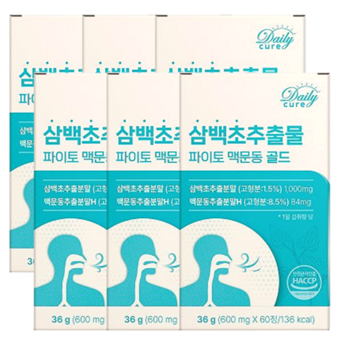 삼백초 추출물식약청인증 맥문동 파이토 HACCP 데일리큐어, 6개, 60정