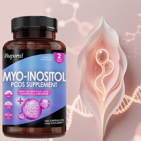 미오이노시톨 PCOS 보충제 - 엽산, 비타민 B12, 크롬이 풍부하게 함유된 미오이노시톨 정제 - 여성의 호르몬 균형 유지 (비건 & 글루텐 프리)