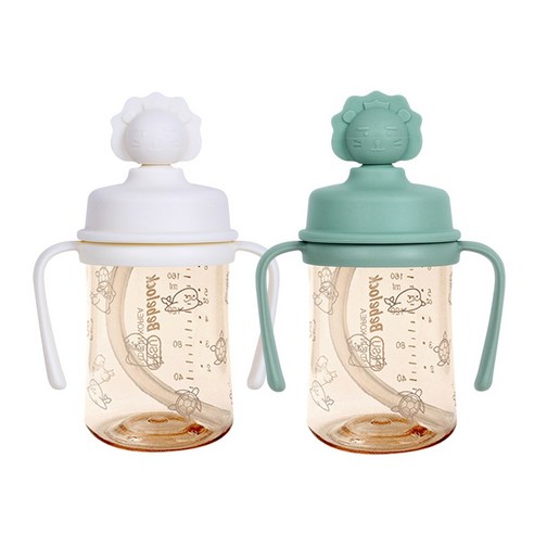 베베락 실리콘 토퍼 손잡이빨대컵 210ml(2P), 토퍼 손잡이 210(크림1P+딥그린1P), 2개, 210ml