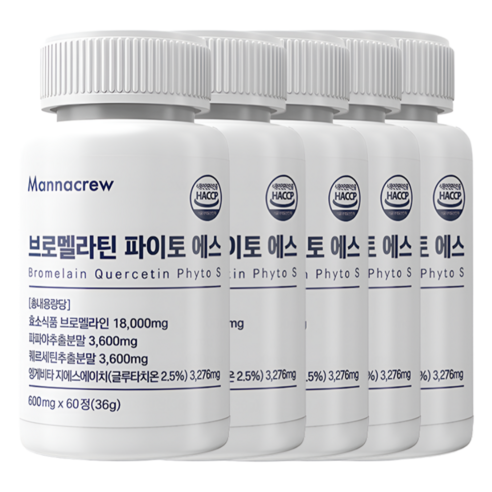 매나크루 브로멜라인 퀘르세틴 고함량 파인애플 효소, 5개, 60정
