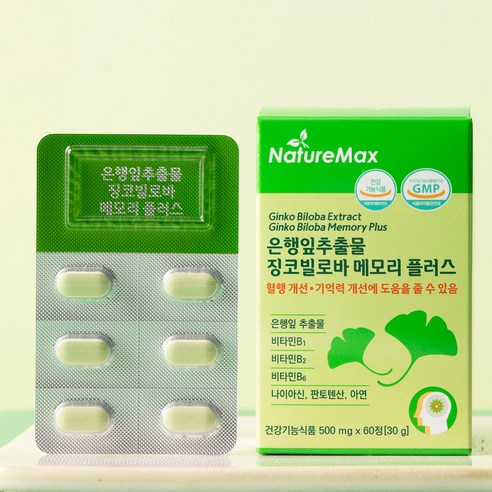 은행잎추출물 징코페놀 징코빌로바 메모리 플러스 기억력개선 혈액순환 혈행개선 (플라보놀 배당체 최대치 36mg) 2개월분 500mg x 60정 (30g)