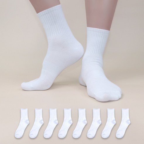 비바슈슈 남성용 쫀쫀하고 목이 긴 무지 중목 양말 8켤레