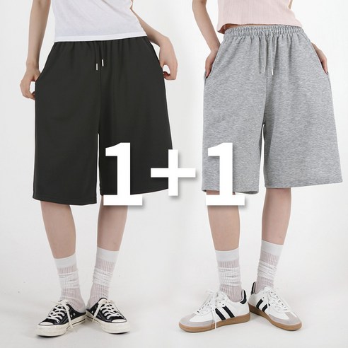 [1+1] [오버나인] 여자 여성 여름 쭈리 밴딩 와이드 버뮤다팬츠 여름용 반바지