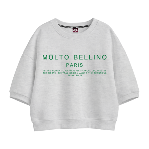 몰토벨리노 MOLTOBELLINO 파리 커플 오버핏 세미크롭 반팔 맨투맨 티셔츠