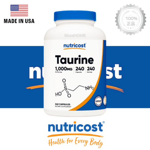 뉴트리코스트 타우린 1000mg 240캡슐 효능 아미노산 보조제 Taurine, 240정, 1개