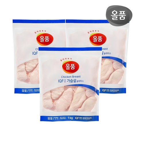 올품 IQF 닭가슴살 슬라이스 1kg 3봉