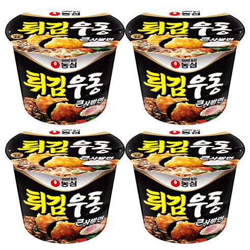 농심 튀김우동 큰사발면 111g, 4개