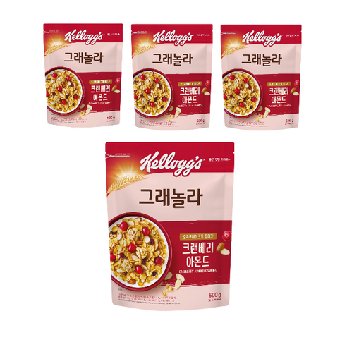 농심 켈로그 크랜베리아몬드 그래놀라, 500g, 4개