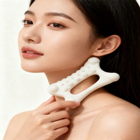 프리미엄 림프 케어 괄사 마사지기 얼굴 승모근 바디 마사지 도구, 화이트, 1개