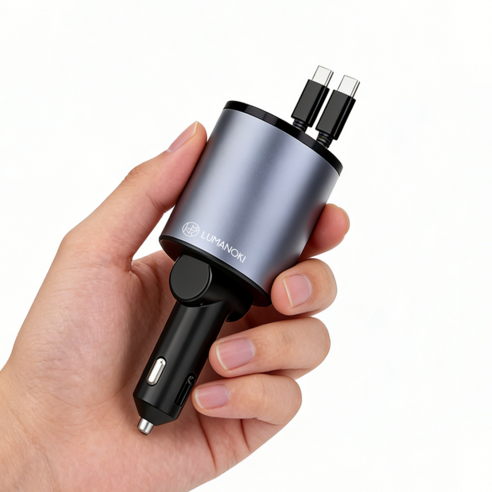 LUMANOKI 100W 4구 릴타입 차량용 고속충전기, 미니 C -Type+C -Type