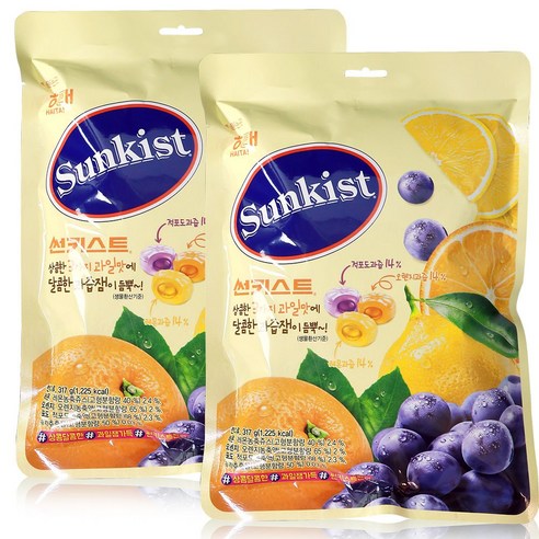 해태 5000 썬키스트 캔디 317g x 2개 과일맛사탕, 317g, 2개