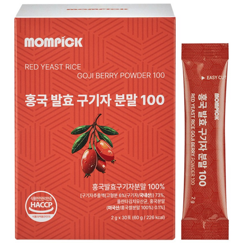 맘픽 홍국 발효 국내산 청양 구기자 분말 국산 스틱, 60g, 1박스