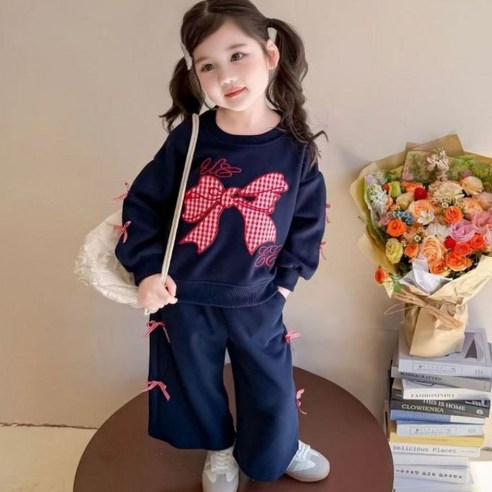 에이치제이 빨간리본자수 상하복 트레이닝 상하 세트