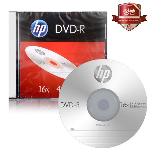 [HP] DVD-R 16x 4.7GB 슬림케이스 (1개) - 공DVDR, 1개