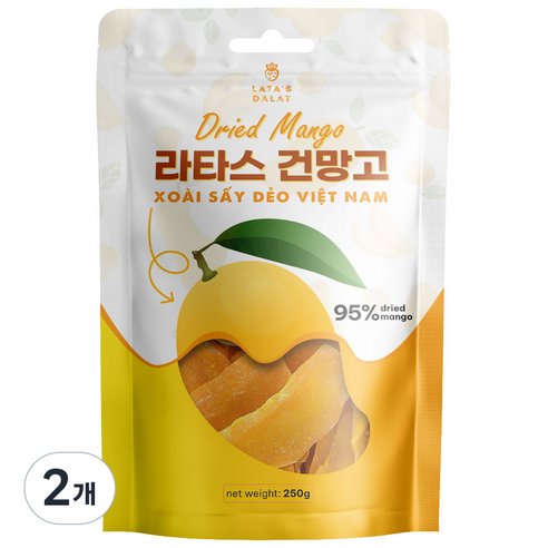 베트남 라타스 건망고 망고햠량 95% 다양한 용량, 250g, 2개