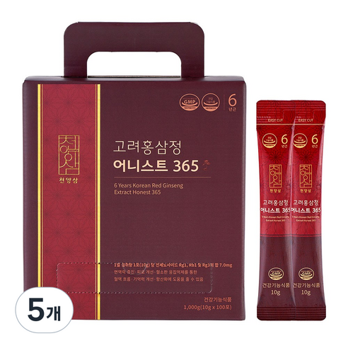 천양삼 6년근 고려홍삼정 어니스트 365 홍삼스틱 100포, 1kg, 5개