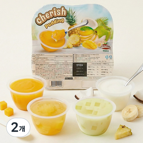 체리쉬 믹스 푸딩 젤리 과일맛 ( 망고, 바나나, 파인애플, 코코넛 ) 4종, 2개, 320g