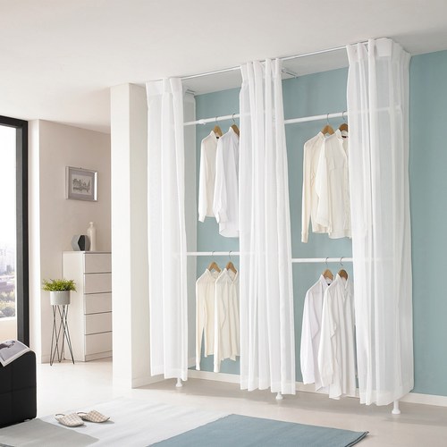 이지온 국민튼튼 커튼 행거 EO-S314 조립식 수납 철제 시스템 튼튼한 드레스룸 옷걸이 고정식 행거, 화이트