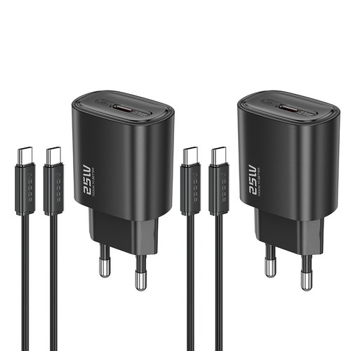Toocki c타입 25W PD3.0 PPS 고속 충전기 + C TO C 케이블 세트, 2세트, 블랙