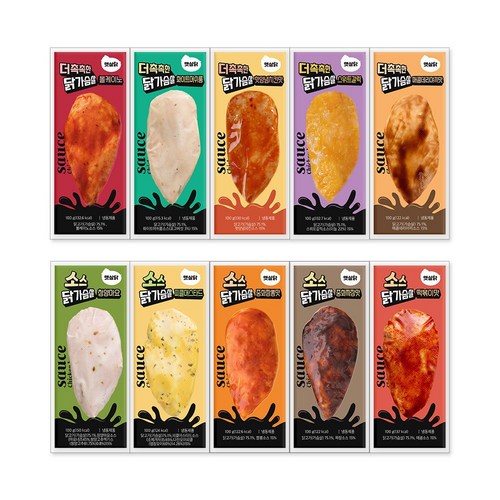 햇살닭 소스 통살 닭가슴살 맛보기 10종, 10개, 100g
