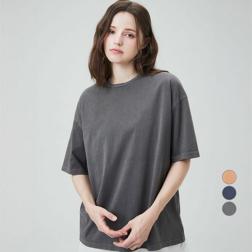 ELLEPARIS 여성용 통기성 오버핏 가먼트워싱 반팔 티셔츠