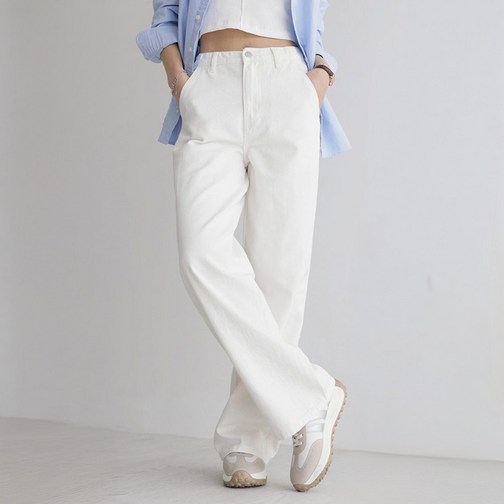 앤드스타일 여성용 숏기본롱 기장 딱맞진 No8 트윌코튼 절개 인밴딩 와이드 팬츠 264397