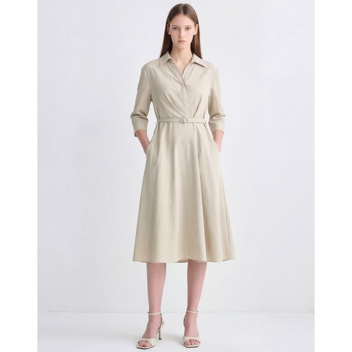 데코 본사직영 턱 슬릿 카라넥 플레어 원피스FDOWD3706W