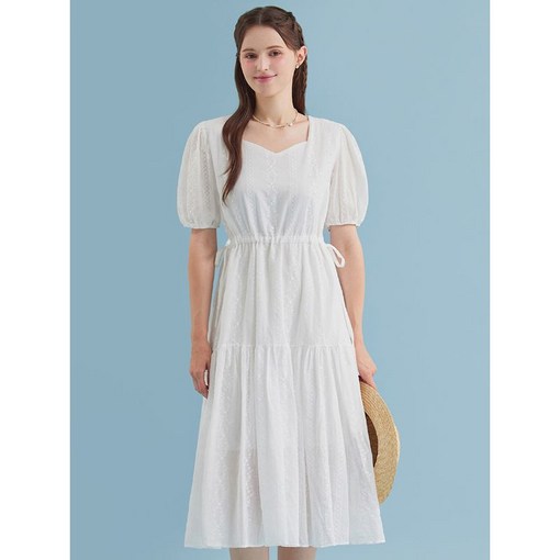 블루레이스 펀칭 레이스 티어드 롱 원피스 B5M3OP3161