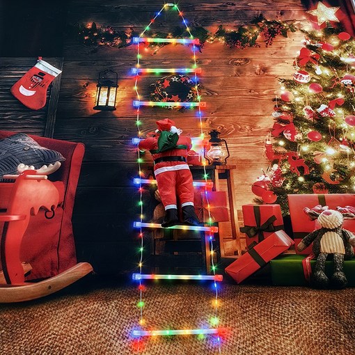 led 사다리 타는 산타 줄타는 산타할아버지 인형 소품 크리스마스 벽 트리 장식 오브제, USB사다리산타 3M레인보우, 1개