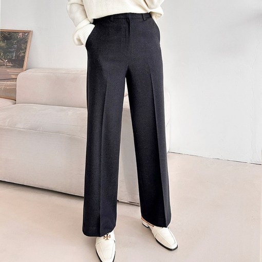 디아웃핏 여성 울 밴딩 슬랙스 간절기 봄 스판 바지 팬츠 일자 세미 와이드 부츠컷