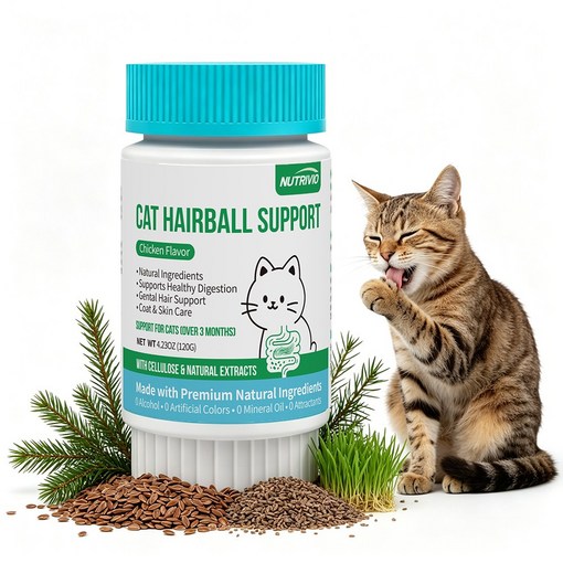 NUTRIVIO 고양이 헤어볼 영양제 천연 식물 성분 식이섬유 헤어볼 완화 제거제 피부 모발 장건강