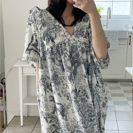 미야미 반팔 44120 빅사이즈 원피스 잠옷 홈웨어 파자마 오버핏 뜨왈 감성 임부복 가능