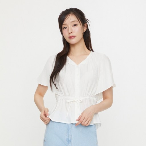 플라스틱아일랜드 날개 소매 허리 스트링 블라우스 PS2WB981
