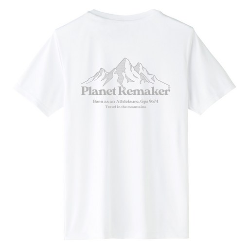 planet re:maker 中性款山脈印花短袖T恤, 白色
