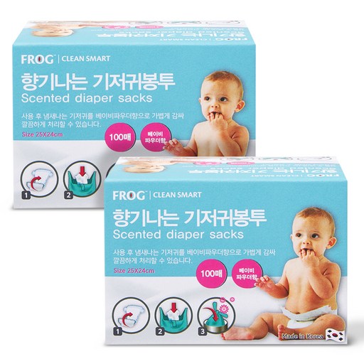 SINCERELY Frog 尿布垃圾袋 爽身粉香 100入, 2盒