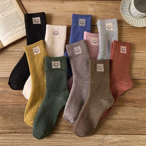 W843 워더미 여성용 스마일 웜컬러 기모 패션 중목 양말 10종 세트