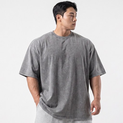 볼그 순면 남자 오버핏 빅사이즈 워싱 티셔츠 피그먼트 헬스 반팔티
