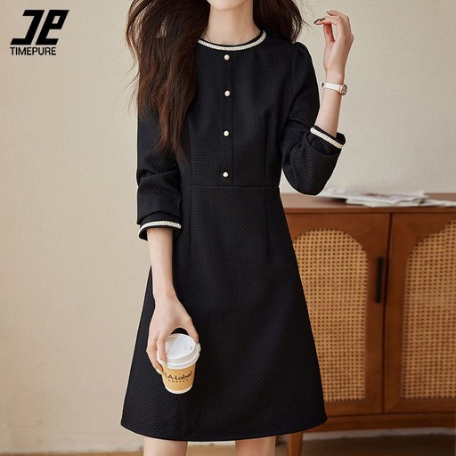 여성 트위드 원피스 미디  하객룩 오피스룩 데이트룩 정장 원피스 명품 봄 가을 슬림핏 긴팔 라운드 스커트