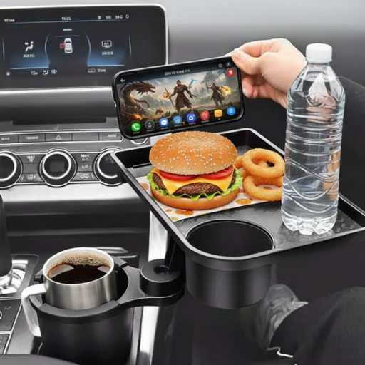 이지앤코 차량용 듀얼 수납 컵홀더 테이블 트레이, 블랙