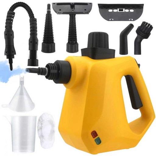 Voltmate 다용도 고온 고압 핸디 스팀청소기 더 다양한 부속 고압 고온 분사 스팀 침대 소파 세척 청소기, 노란색, 1개