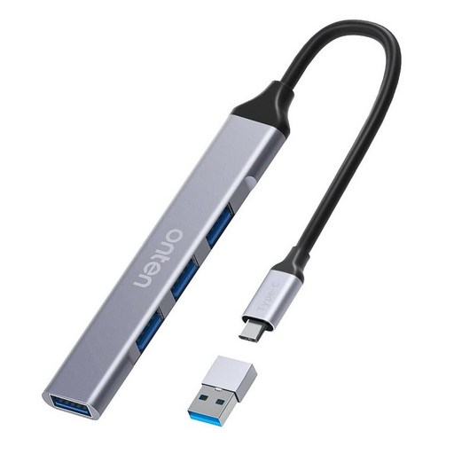 ONTEN USB C 허브, to 어댑터 멀티포트, A USB-C 허브 3.0, 2.0 4 포트, 맥북 프로 2020/2019, iMac 2021, 스플리터 알루미늄 합금, 그레이, Silver