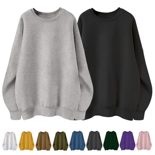 엠제이스타 11 2장묶음 국내산 남녀공용 특양면 오버핏 맨투맨 라운드 베이직 무지 루즈핏 단체 티 커플 빅사이즈 티셔츠 여성 여자