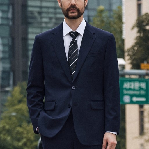 에스티코 남성 울혼방 사방스판 수트세트 클래식핏 네이비