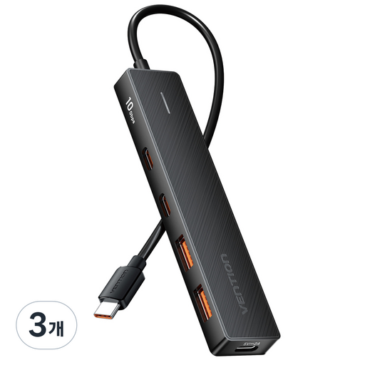 벤션 USB 3.2 10Gbps 2C 2A C타입 USB 멀티 허브, 3개, 블랙