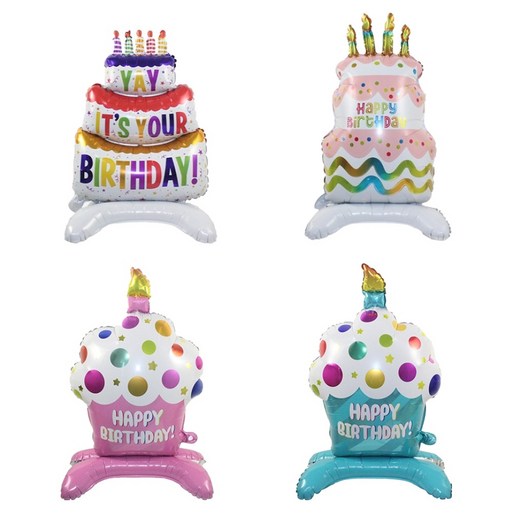 코히모 생일 파티 에어 벌룬 초대형 케이크 은박 풍선 4종 세트 5W0325, 1세트, 혼합색상