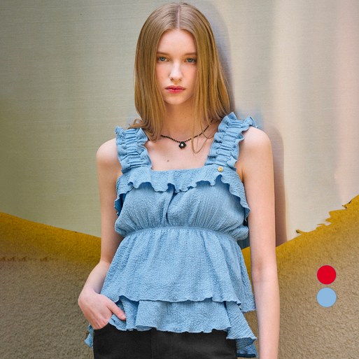 제너럴아이디어 여성용 러플 밴딩 슬리브리스 WBC2L03515