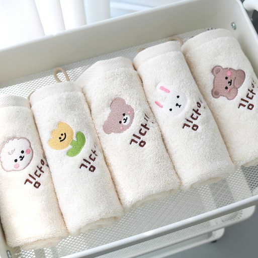 데일리맘 어린이집수건 유치원 두꺼운 이름자수 고리수건 무염5매입, natural, 5개