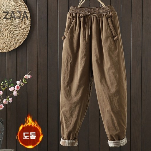 ZAJA 여성 겨울 기모 팬츠 따뜻한 밴딩 바지