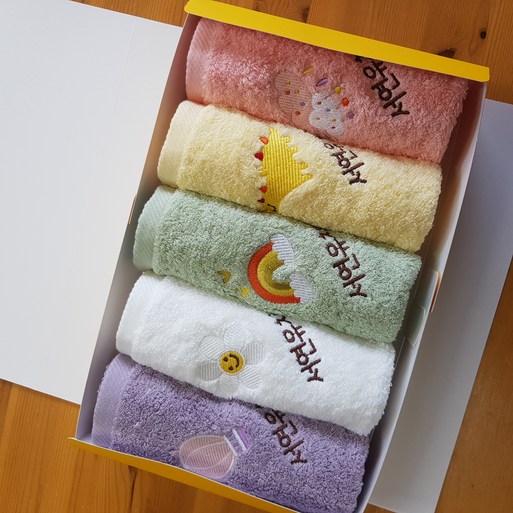 송월 40수코마사 베이비 하트베어 강아지 긴급자동차 귀요미 어린이집 고리수건 5장 6장세트 선물 이름자수